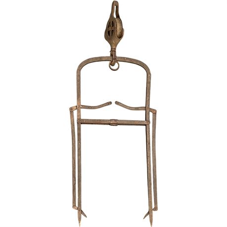 Antique Cast Iron Hay Bale Trolley with Cast Iron & Wood Pulley