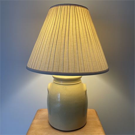 Glazed Pottery Handled Crock 3-way Lamp