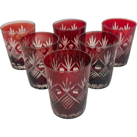 (6) Ruby Red Cut-Crystal Baccarat Style Tumblers