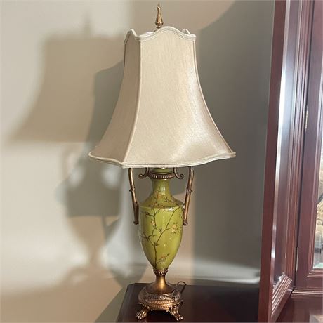 Great Floral Trophy Style 3-way Lamp in Green and Brass Tones