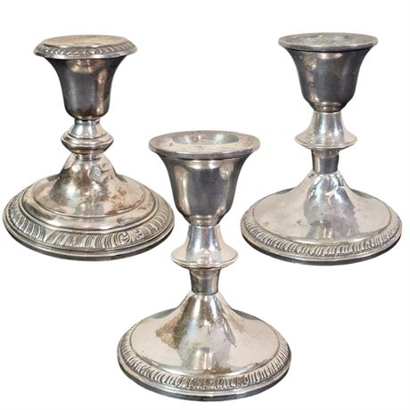 Three Sterling Silver Weighted Candle Holders