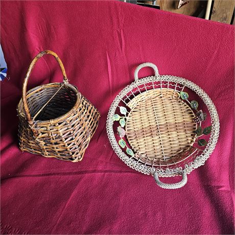 Two vintage woven wicker baskets.