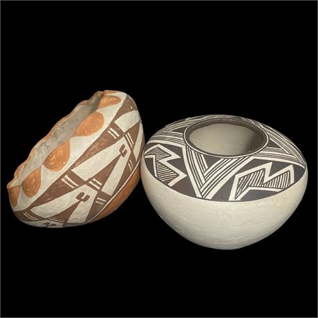 Molded Clay Acoma Pueblo Pots Hand-Painted by Pigments Derived from Mother Earth