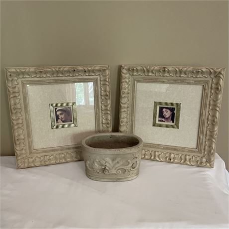 Decorative Pair of Framed Prints with Planter