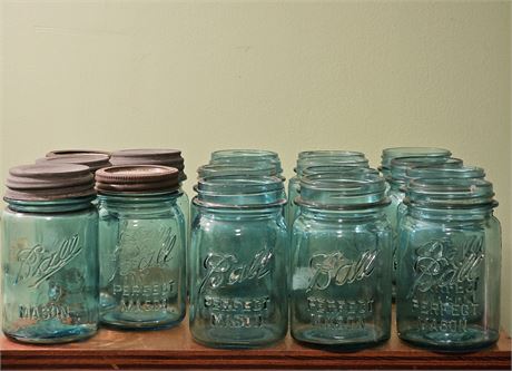 (17) 5" Tall Blue BALL Canning Jars