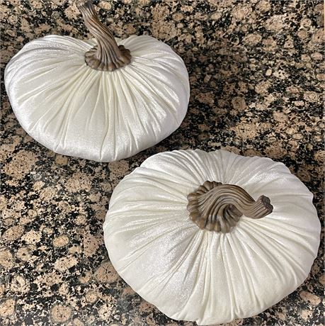 (2) Velvet Plush Pumpkins w/ Resin Stems