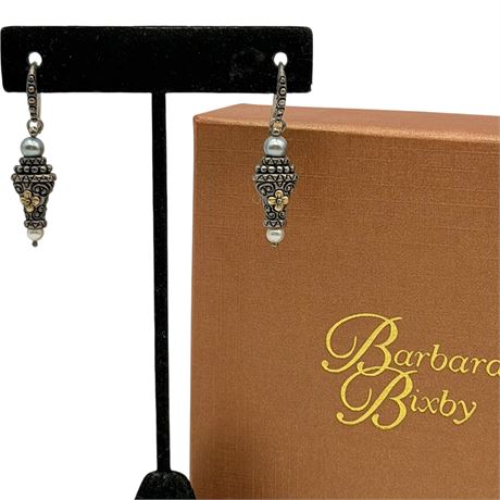 Barbara Bixby 925 / 18K Gold & Pearl Lantern Dangle Earrings