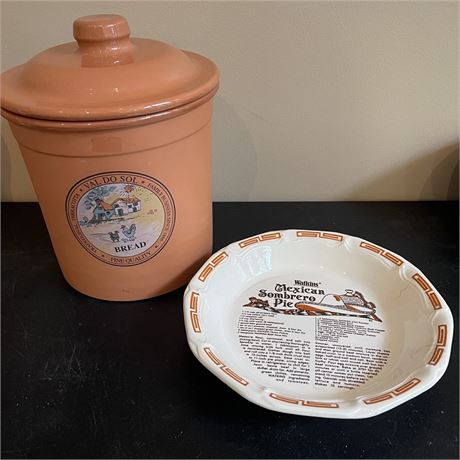 Blazing Auctions - Val Do Sol Bread Crock with Watkins Mexican Sombrero ...