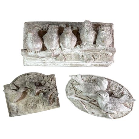 Concrete Bird Motif Wall Plaques