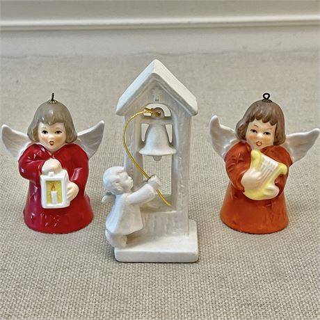 '78 & '90 Goebel Hummel Angel Bells & White Bisque Angel Ringing Church Bell