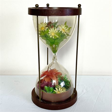 Mid Century Hourglass Shaped Tabletop Terrarium Filled w/ Plastic Flowers