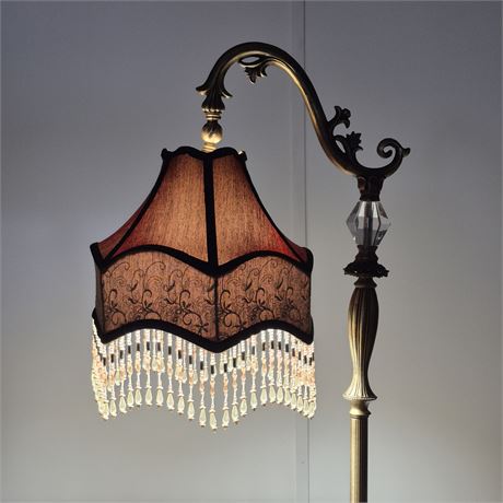 Dale Tiffany Victorian Revival Beaded Downbridge Floor Lamp - Maroon Fringe Shad