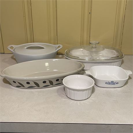 Corning Ware "French White", "Blue Cornflower" & Stoneware Baking Dishes