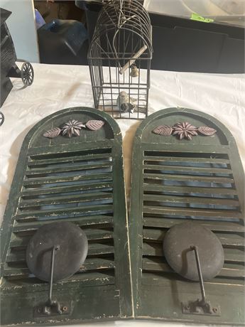 Pair Antique Window Wood Louvered Shutters