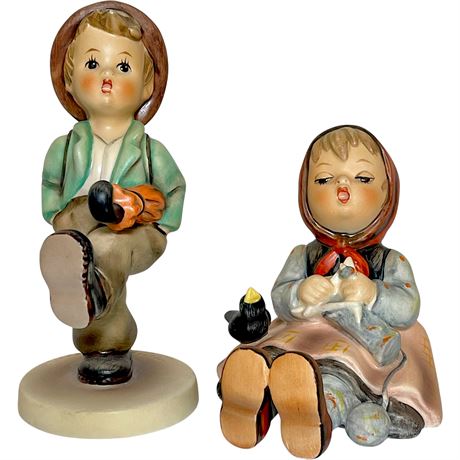 1970s Goebel Hummel "Happy Traveler" & "Happy Pastime" Stylized Bee Figurines