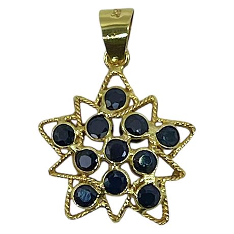 18K Yellow Gold Blue Sapphire Filigree Pendant