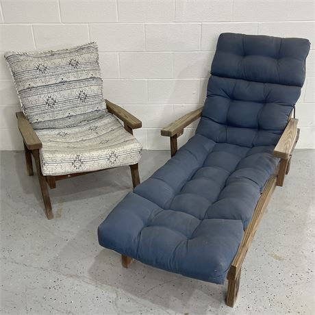 Vintage Patio Wood Lounge and Lounge Chaise