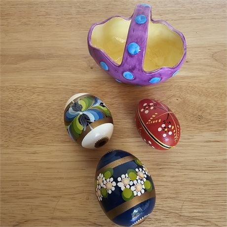 Handpainted Eggs w/ceramic basket