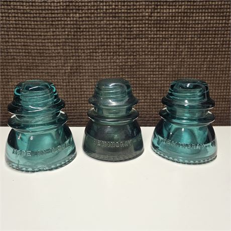 3~Hemingray Glass Insulator #42 Aqua Blue Green Beaded Bottom Made in the USA