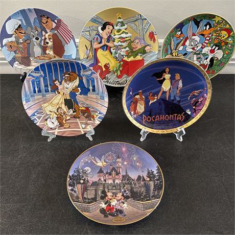 (6) Walt Disney & Warner Bros Collectors Plates