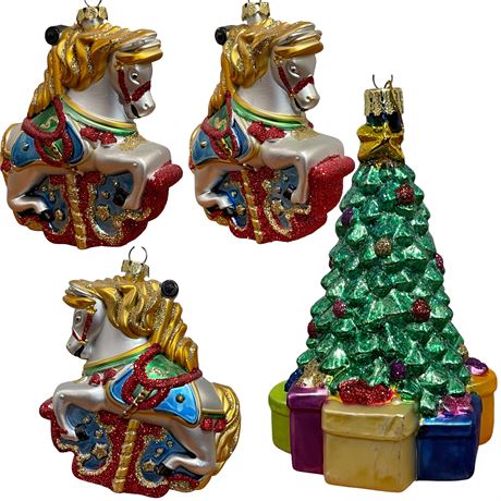Blown Glass Carousel Horses & Christmas Tree Ornaments