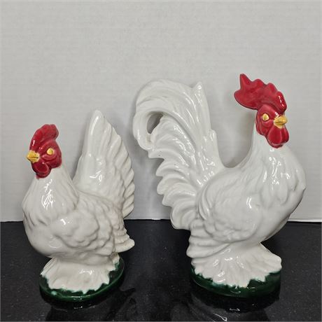 Italian Pottery Chickens~Rooster & Hen Figurines
