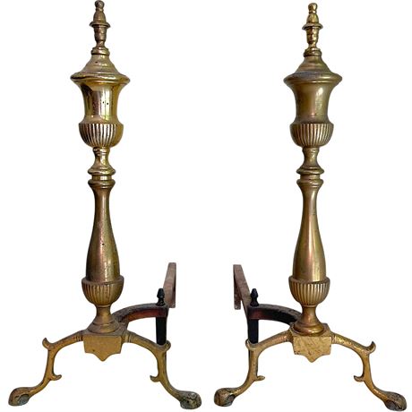 Pair of Claw and Ball Foot Solid Brass Andirons