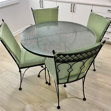 Aluminum Patio Set with Glass Top and Thick Chair Cushions