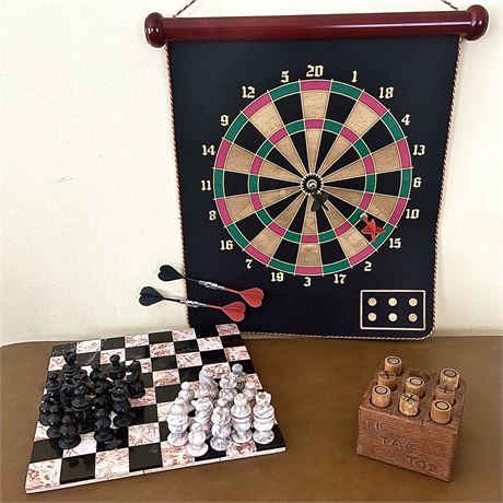 Marble Chess, Dual Magnetic Hanging Dartboard/Baseball Dartboard w/ Tic-Tac-Toe