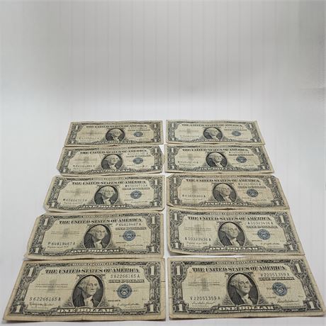 (10) 1957 $1 Dollar Silver Certificates