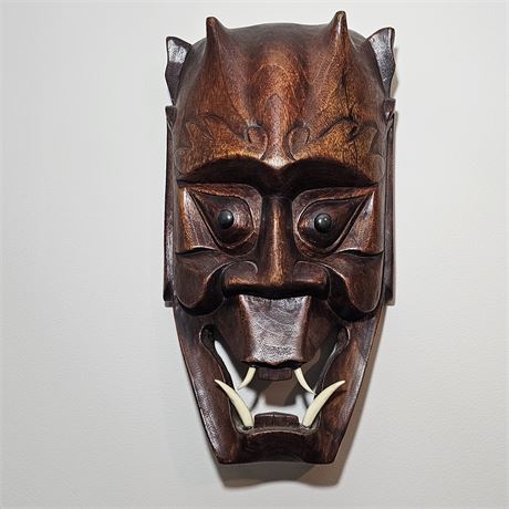 1960's Hand Carved Polynesian Wood Mask w/ Fangs