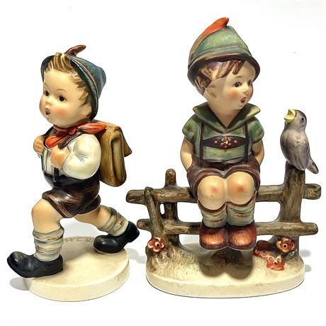 Vtg Goebel Hummel Small & Full Bee "School Boy" and "Wayside Harmony" Figurines