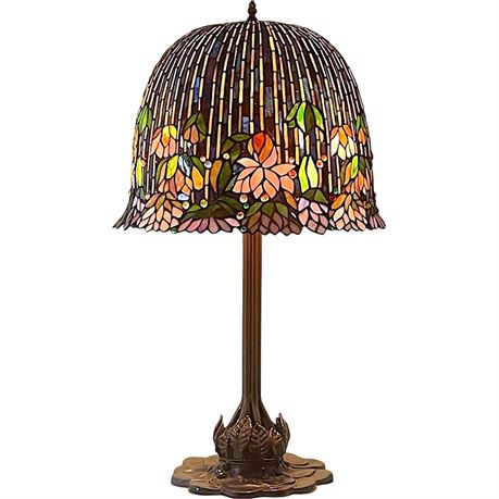 Vintage Tiffany-Style Pond Lily Stained Glass Table Lamp - 3 way