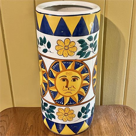 Vtg Celestial Hand-Painted Ceramic Umbrella Stand