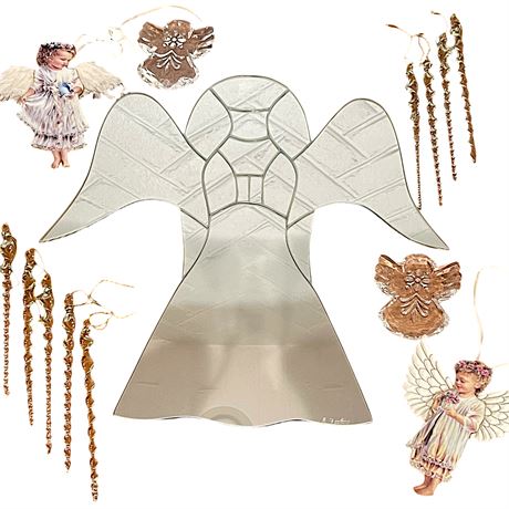 Angel Mirrored Tray w/ Angel & Icicle Ornaments