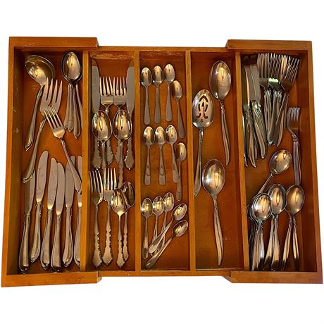 Expanding Drawer Organizer, Oneida and Rogers Flatware w/ Demitasse Spoons
