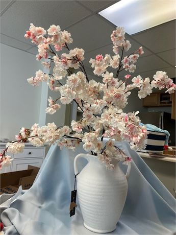 Beautiful Artificial Flowers in a White Vase w/Handles