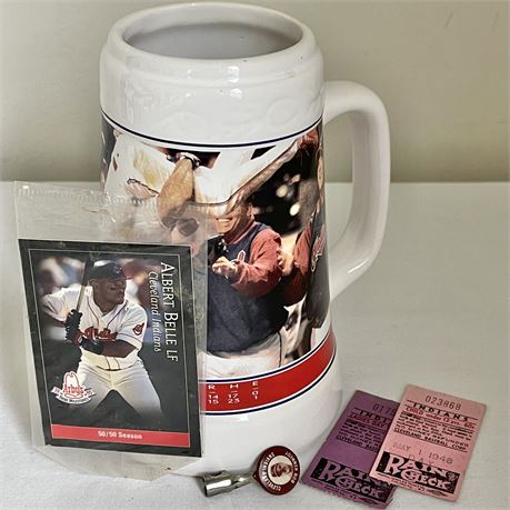 1940s Cleveland Indians Ticket Stubs, Bob Newman Pencil Clip, Belle Card and Mug