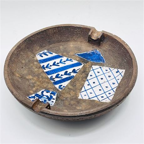 Italian Earthenware Ashtray with Decorative Inset Tiles