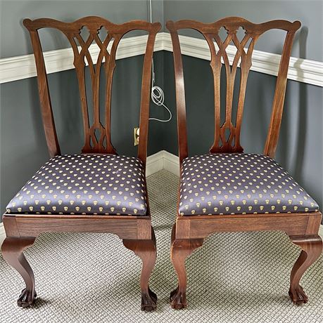 (2) Antique Chippendale Style Ball & Claw Footed Dining Chairs