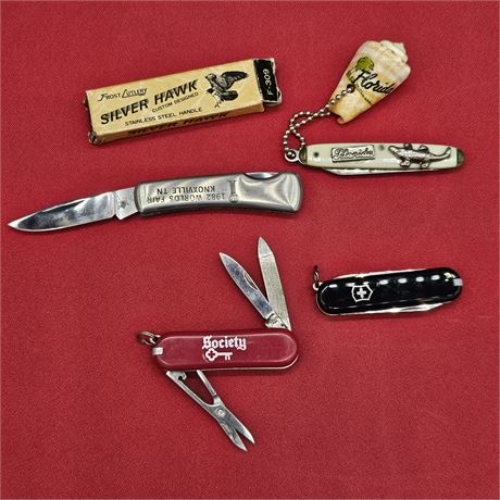 Small Pocket Knife Lot, Swiss Army, Silver Hawk and More