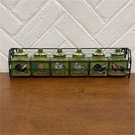 Baum Bros Style Eyes Provence Rooster Spice Jar Set w Rack