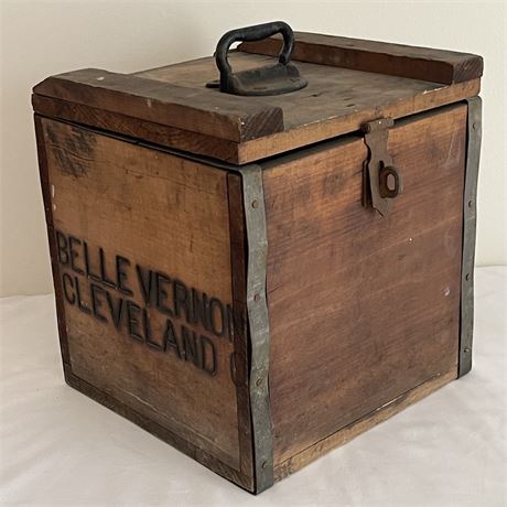 Antique "Belle Vernon Cleveland" Wooden Box w/ Metal Insert & Hardware