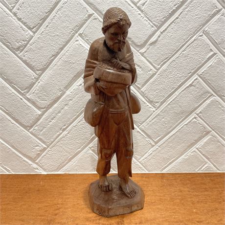 Vintage Wooden Hand Carved Traveler Statue
