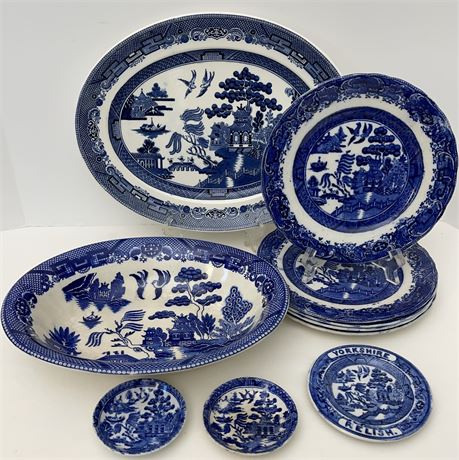 Antique Oriental "Blue Willow" Designed China Grouping