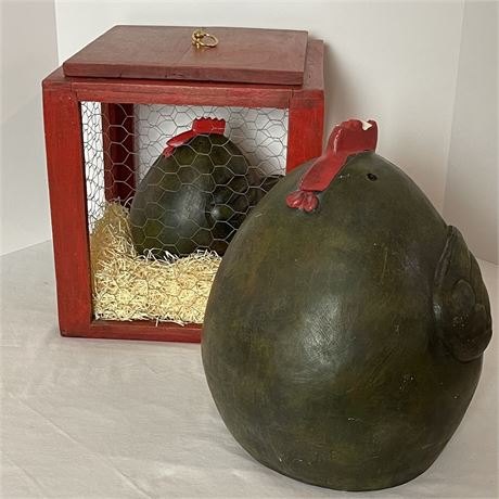 Fat Hens (Big and Small) with Wooden Chicken Wire Box