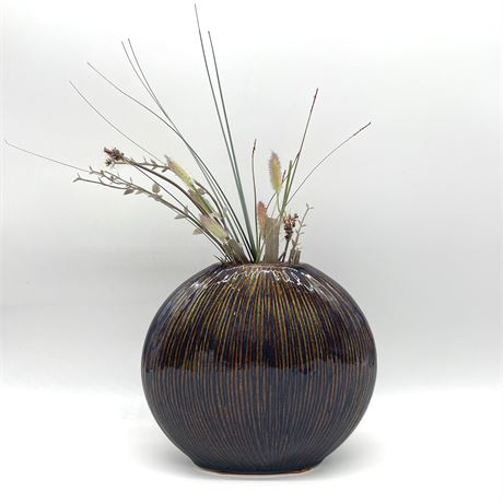 Decorative Glaze Pillow Vase with Faux Floral