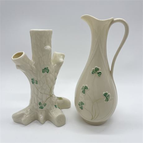 Belleek Ireland Vases - Tree and Pitcher