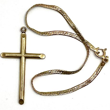 14K Gold Cross Pendant and Herringbone Bracelet