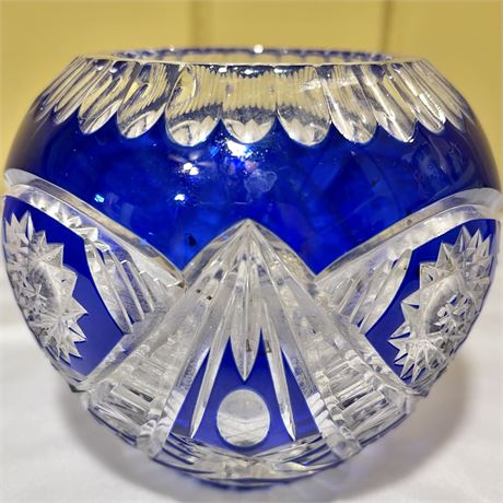 Bohemian Crystal Cobalt Blue Cut-To-Clear Vase